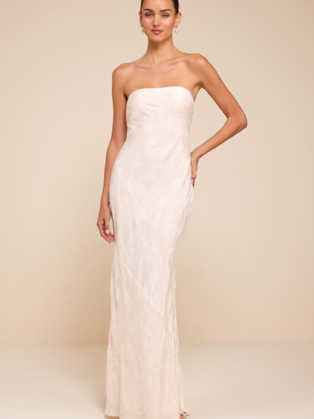 Lulus Maura White Strapless Floral Jacquard Wedding Dress - Size S